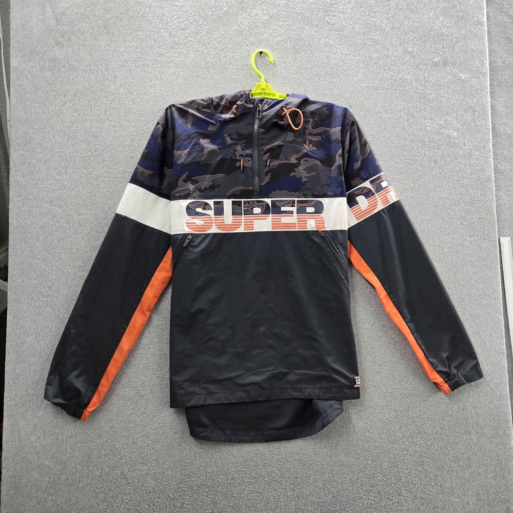Superdry Men Jacket XXL Black Embroidered‎ Logo Quarter Zip Windbreaker